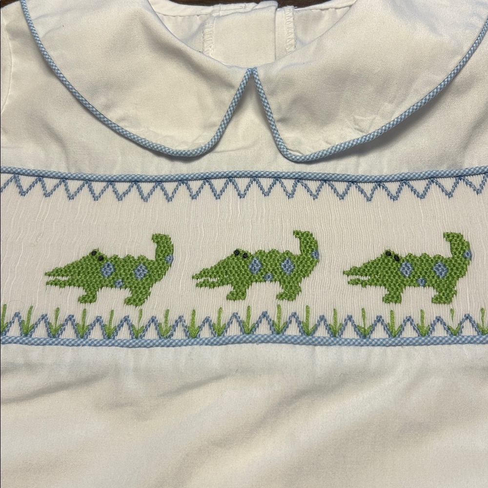 Banana Split Smocked Alligators White with Blue Poly/Cotton Top - Picture 2 of 5